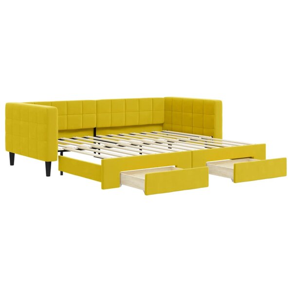 vidaXL Lit de jour avec gigogne et tiroirs jaune 90x200 cm velours