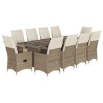 vidaXL Ensemble de bistro de jardin 11 Pièces coussins beige poly rotin