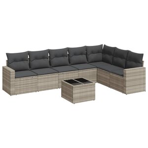 vidaXL Salon de jardin 8 Pièces avec coussins gris clair résine tressée