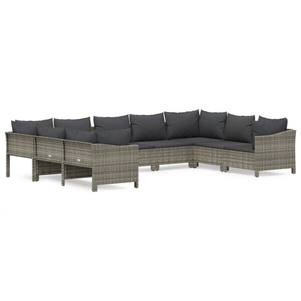 vidaXL Salon de jardin 9 Pièces avec coussins Gris Résine tressée