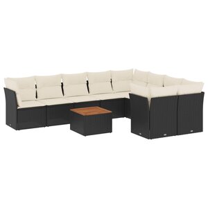 vidaXL Salon de jardin 10 Pièces avec coussins noir résine tressée