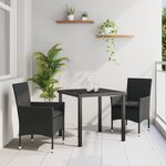 Ensemble de salle à manger jardin 3 pièces avec coussins en rotin poly noir