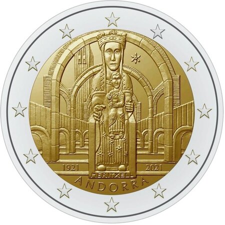 Pièce de monnaie 2 euro commémorative andorre 2021 bu – notre-dame de meritxell