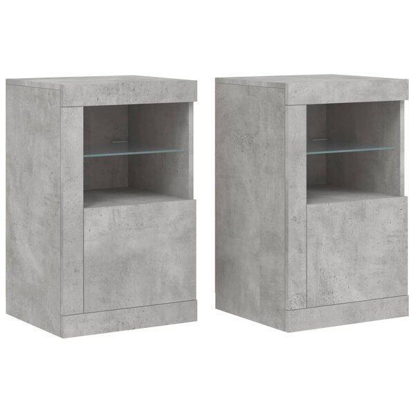 vidaXL Armoires latérales et lumières LED 2 Pièces gris béton