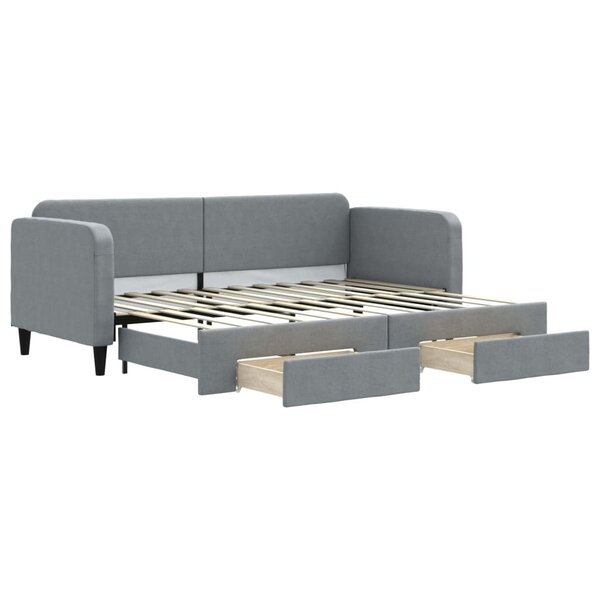 vidaXL Lit de jour avec gigogne et tiroirs gris clair 80x200 cm tissu