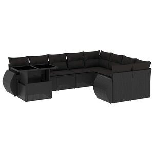 vidaXL Salon de jardin 10 Pièces avec coussins noir résine tressée