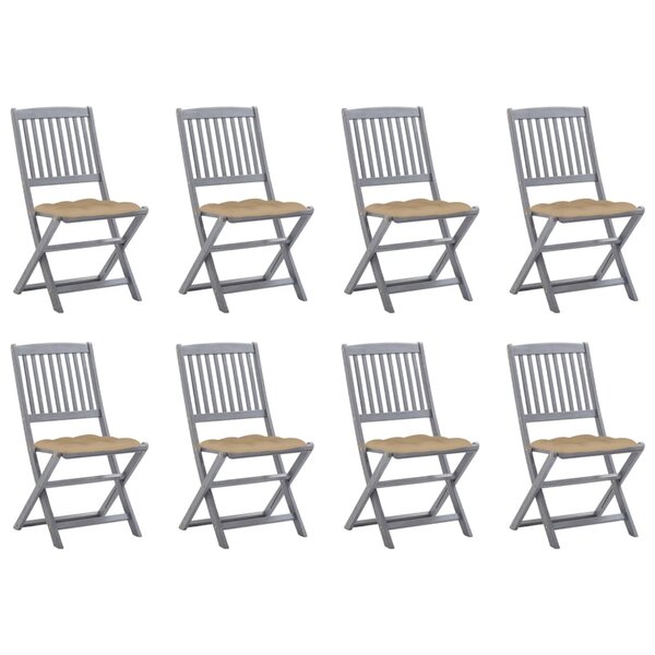 vidaXL Chaises pliables d'extérieur lot de 8 et coussins Bois d'acacia