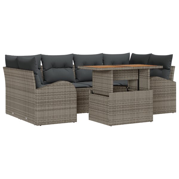 vidaXL Ensemble de salle à manger de jardin 7 pièces avec coussins gris en poly rotin acacia