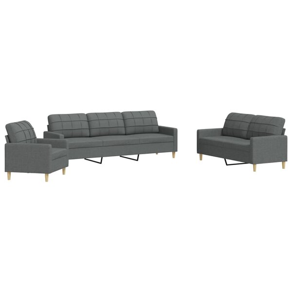 vidaXL Ensemble de canapés 3 Pièces gris foncé tissu