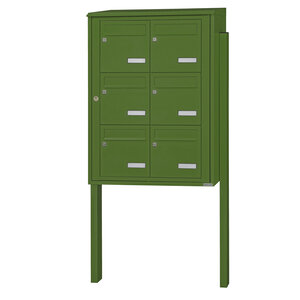 Bloc collectif leabox.com 2x3 grade 3 simple face Extérieur fixation sur pieds à sceller Vert mai RAL 6017 finition brillante