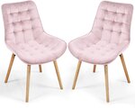 Lot de 2 chaises de salon salle à manger pied en bois et velours rose 01_0000742