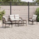 vidaXL Salon de jardin 4 Pièces avec coussins marron résine tressée