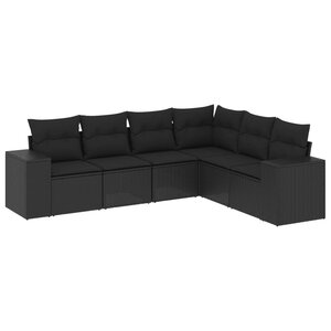 vidaXL Salon de jardin 6 Pièces avec coussins noir résine tressée