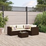 vidaXL Salon de jardin 5 Pièces avec coussins Marron Résine tressée