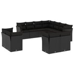 vidaXL Salon de jardin 11 Pièces avec coussins noir résine tressée