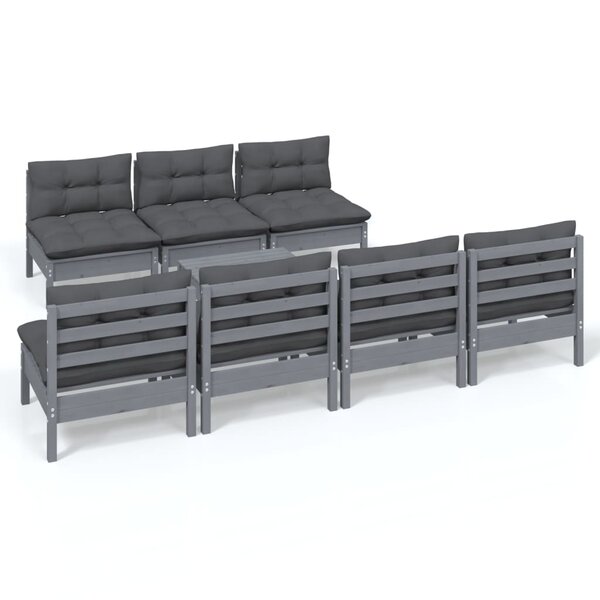 vidaXL Salon de jardin 8 Pièces avec coussins anthracite Bois de pin