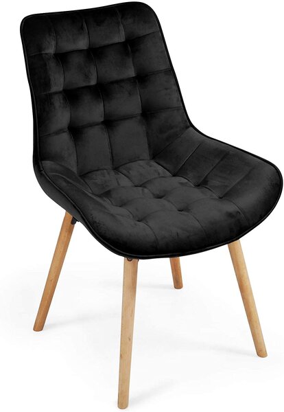 Lot de 6 chaises de salon salle à manger pied en bois et velours noir 01_0000731