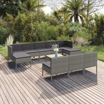 vidaXL Salon de jardin 11 Pièces avec coussins Résine tressée Gris