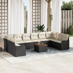 Set de canapés de jardin 11 pièces avec coussins noir rotin