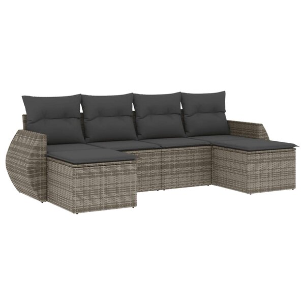 vidaXL Salon de jardin 6 Pièces avec coussins gris résine tressée