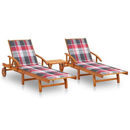 vidaXL Chaises longues lot de 2 avec table et coussins Acacia solide