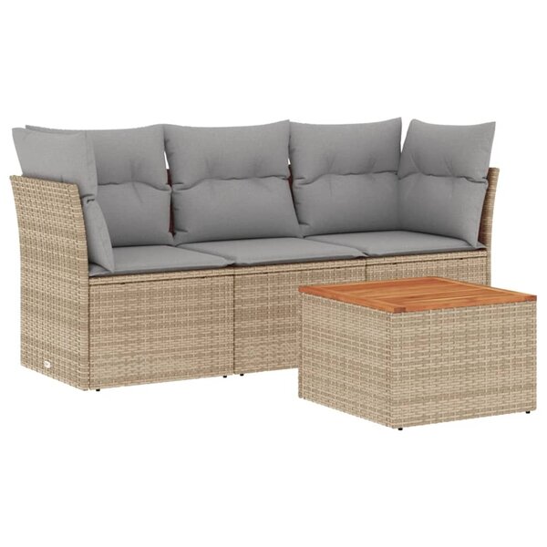vidaXL Salon de jardin avec coussins 4 Pièces beige résine tressée