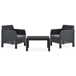 vidaXL Salon de jardin 3 Pièces avec coussins PP Rotin Anthracite