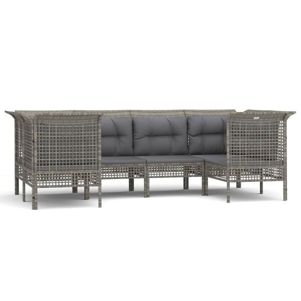 vidaXL Salon de jardin 6 Pièces avec coussins Gris Résine tressée