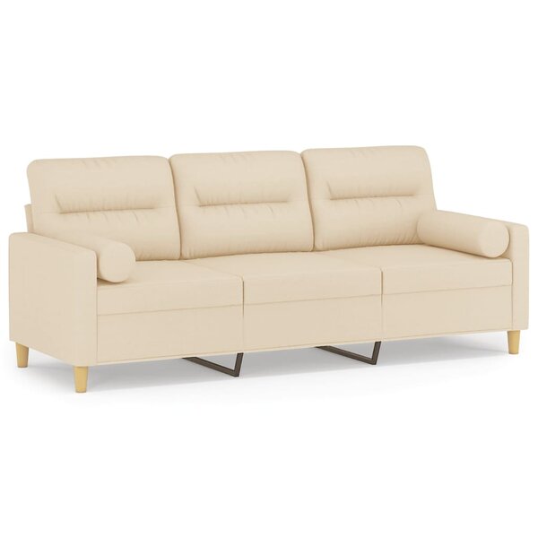 vidaXL Canapé 3 places avec oreillers décoratifs crème 180 cm tissu