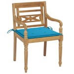 vidaXL Chaises Batavia 2 Pièces avec coussins bleus Bois de teck massif