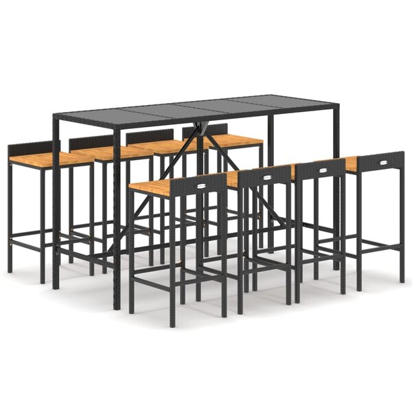 vidaXL Ensemble de bar jardin 9 Pièces noir poly rotin/bois massif acacia