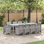 vidaXL Ensemble de Salle à Manger de Jardin 11 pièces Gris Poly Rattan