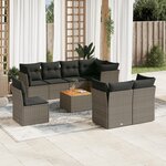 vidaXL Salon de jardin 9 Pièces avec coussins gris résine tressée