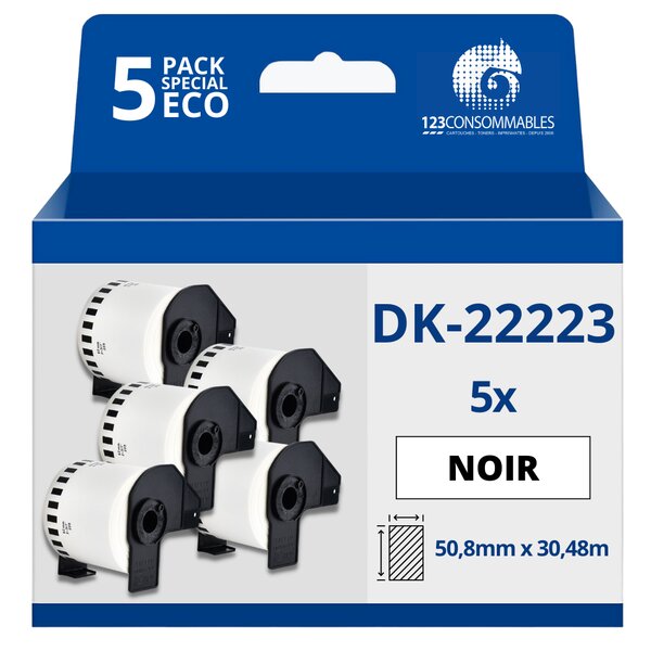 Pack de 5 Rouleaux Étiquettes compatible BROTHER DK-22223 - Largeur 50 mm x 30 48 m