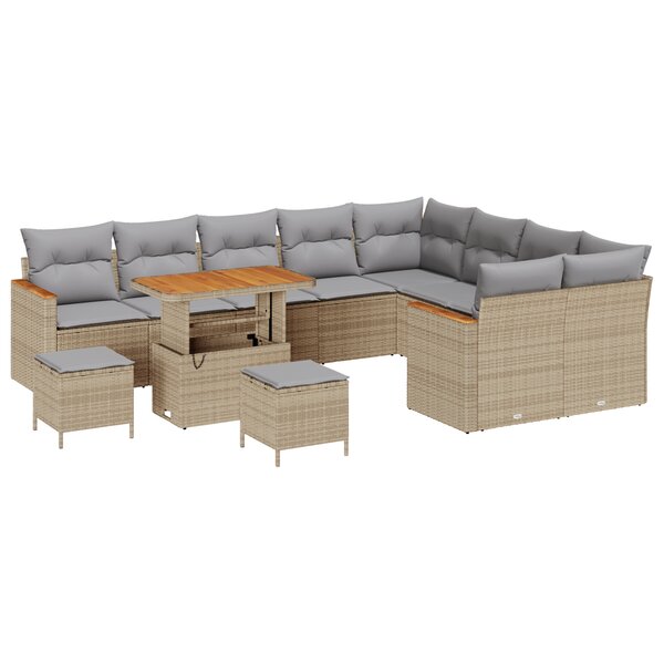 Ensemble de 12 Canapés de Jardin avec Coussins Beige Rattan Poly Acacia