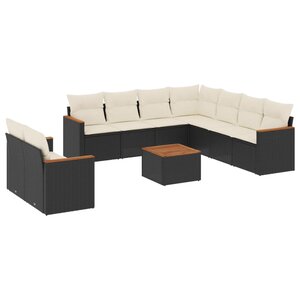 vidaXL Salon de jardin 10 Pièces avec coussins noir résine tressée