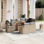 vidaXL Salon de jardin avec coussins 9 Pièces beige résine tressée
