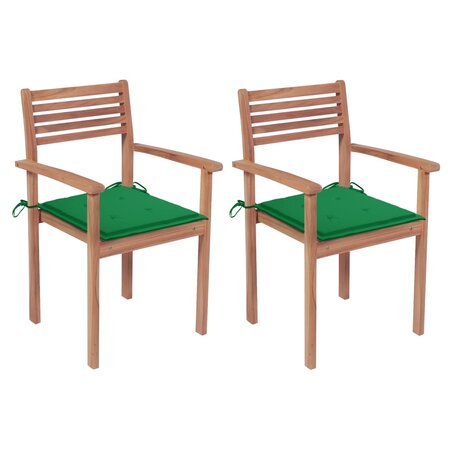 vidaXL Chaises de jardin 2 Pièces avec coussins vert Bois de teck massif