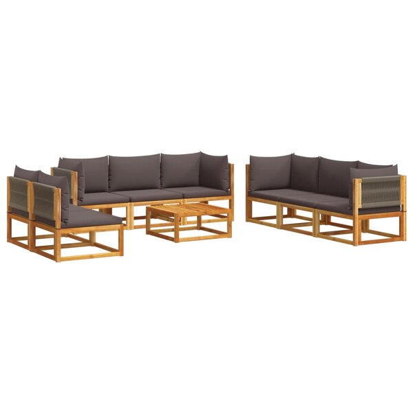 vidaXL Salon de jardin avec coussins 9 Pièces bois massif d'acacia