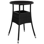 vidaXL Table de jardin Ø60x75 cm Verre trempé/résine tressée Noir