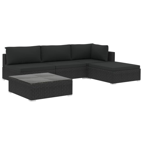 vidaXL Salon de jardin 5 Pièces avec coussins Résine tressée Noir