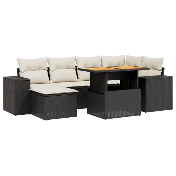 vidaXL Salon de jardin 7 Pièces avec coussins noir résine tressée