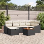 vidaXL Ensemble de Canapé de Jardin 7 Pièces avec Coussins Noir Poly Rattan