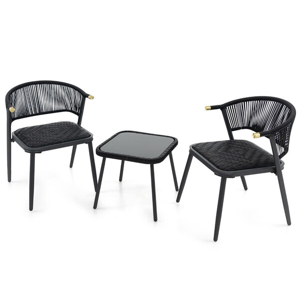 Ensemble de meubles 3 Pièces de patio en rotin charge 180 kg salon de jardin chaises rembourrées en mousse à séchage rapide noir 20_0008482