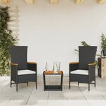 vidaXL Ensemble à manger de jardin avec coussins 3 Pièces Noir