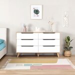 Commode 6 tiroirs - En panneaux de particules - chêne et blanc - 154 x 42 x 86 cm