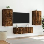 vidaXL Meuble TV mural avec lumières LED chêne fumé 40 5x35x80 cm