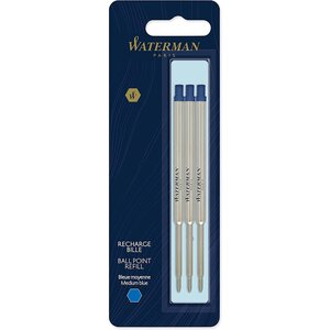 Lot de 3 Recharges pour stylo bille Waterman pointe moyenne bleue WATERMAN