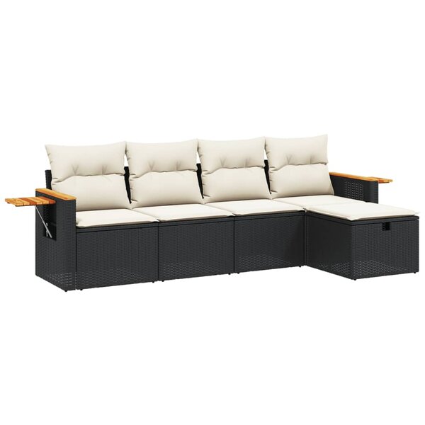 vidaXL Salon de jardin 5 Pièces avec coussins noir résine tressée