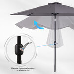 Parasol en métal rond polyester 180g/m² manivelle inclinable Ø 3 x 2 45 m gris